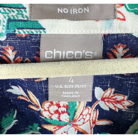 Chicos Shirt Top Womens Plus Size 20 /22 (4) No Iron Linen Button Floral Paisley - Picture 4 of 5